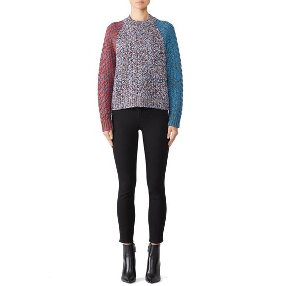 JIL SANDER NAVY Blue Red Colorblock 100% Wool Cable Knit Long Sleeve Sweater M - Picture 12 of 13